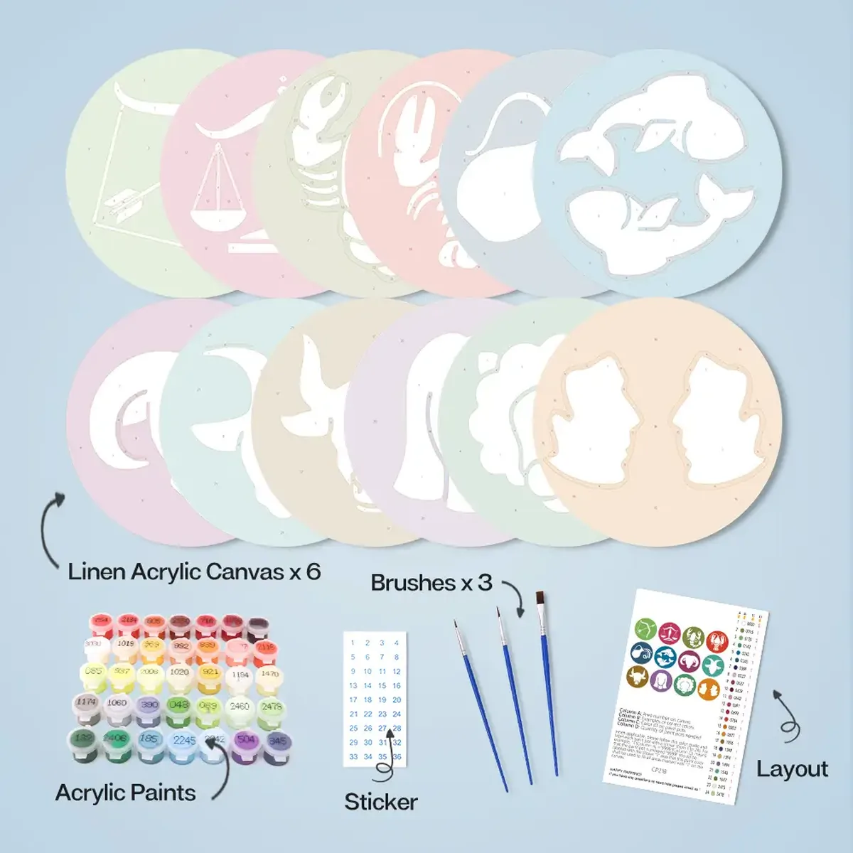 Zodiac Signs Placements (12 Pieces) - Paint by numbers 1 - Paint by Numbers Zodiac Signs Placements (12 Pieces) - Paint by numbers