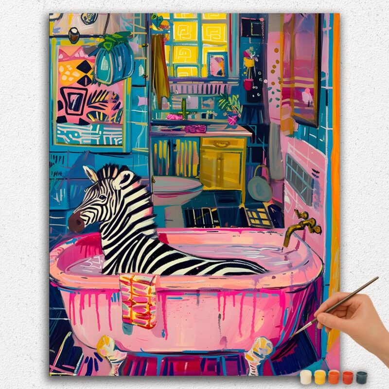 Paint By Numbers - DIamond Painting Ver jpgg (104) Zebra in Pink Bathtub