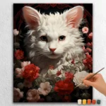 Baby Animals Valentines Day 12317 White Cat in Flowers