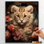 Baby Animals Valentines Day 64369 Cute Wild Cat and Flowers