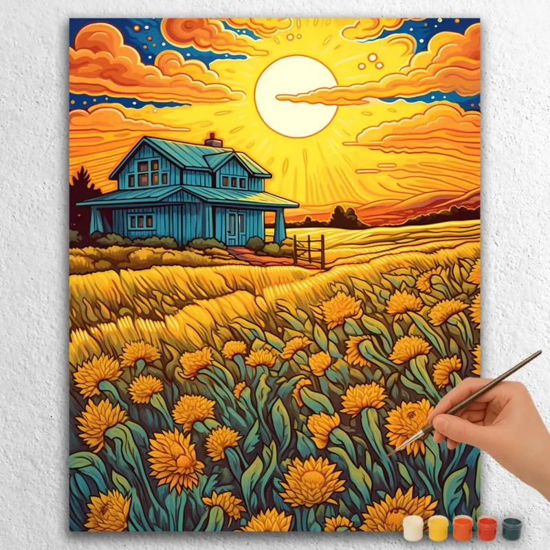 Cartoon-Style Farm 16660 Sunrise at Farm