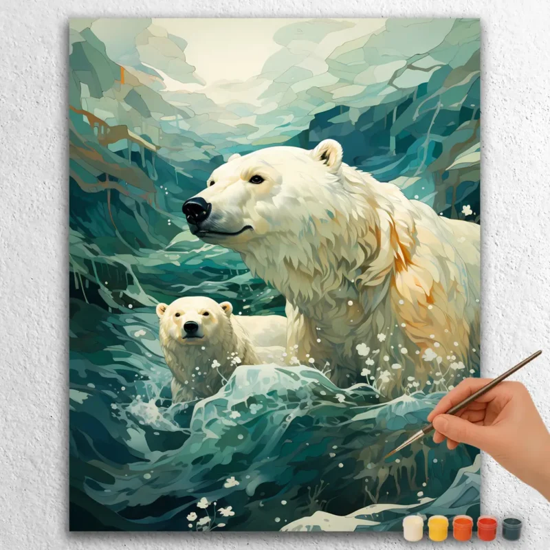Cute Arctic Animals 14940 White Bear in Waves