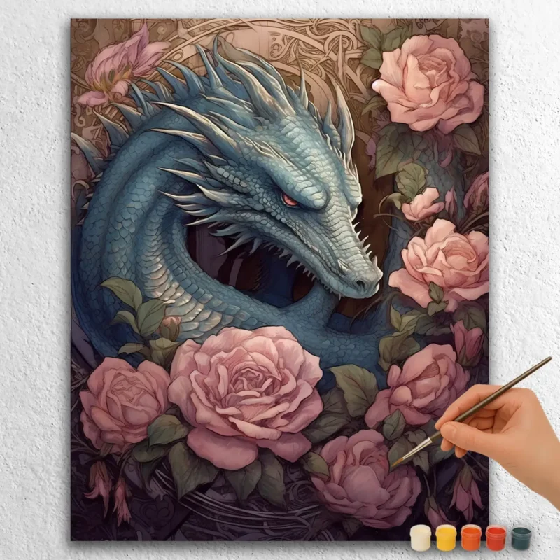 Dark Fantasy Dragons 151125 Dark Fantasy Dragon with Flowers